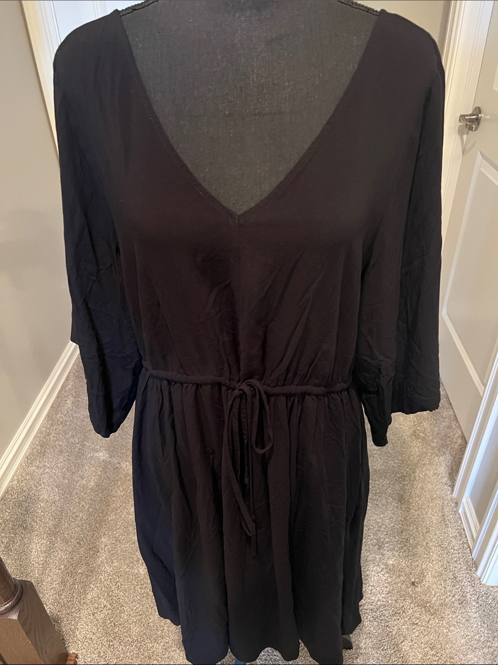 torrid Black V-Neck Midi Drawstring Waist Dress